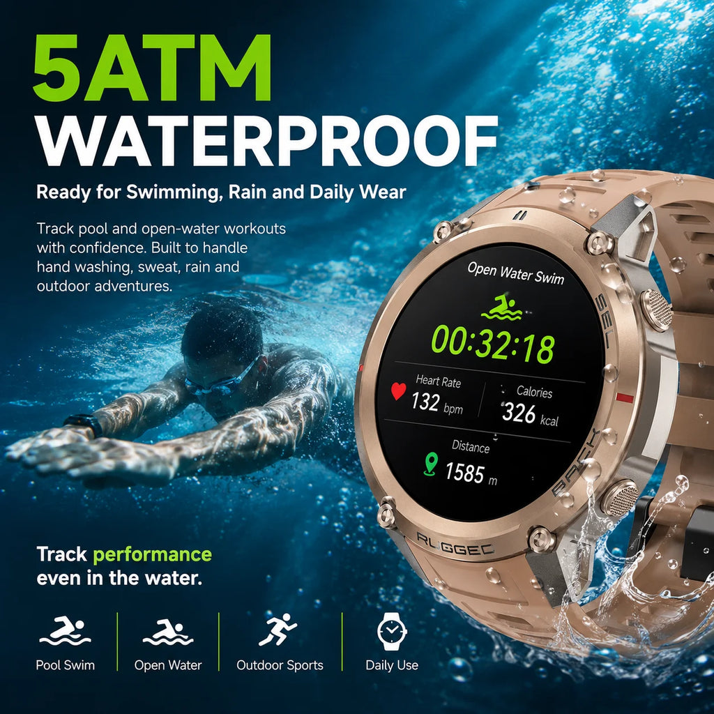 2026 New Rugged GPS Smart Watch 1.43 AMOLED HD Touch Screen 5ATM Waterproof Compass Barometer Altitude Offline Map Fitness Watch